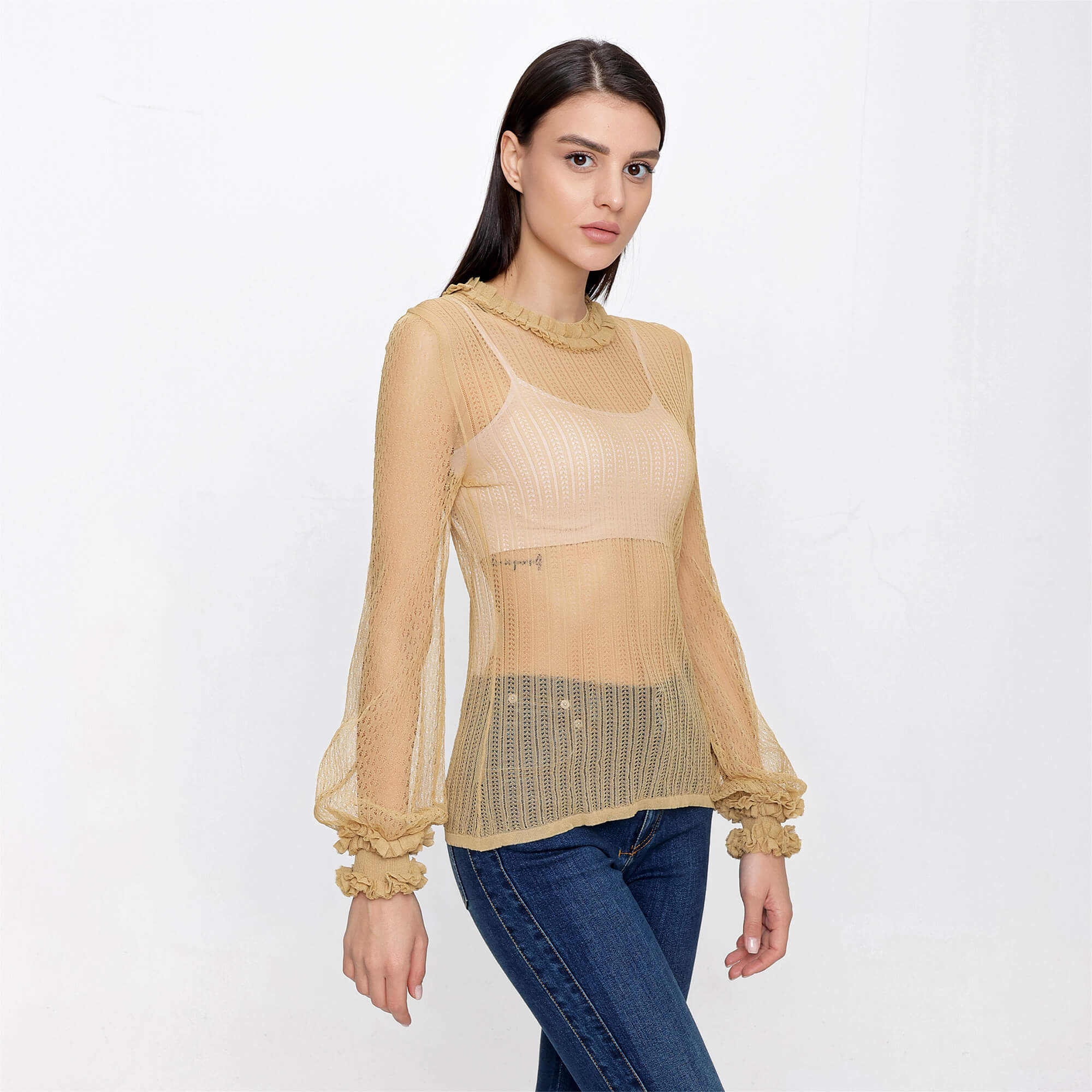 FENDI - Beige Lace Transparan Sweater